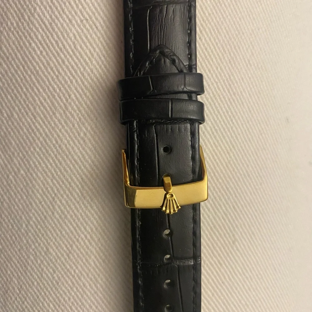 Rolex Black Leather Strap with Gold Buckle 20mm